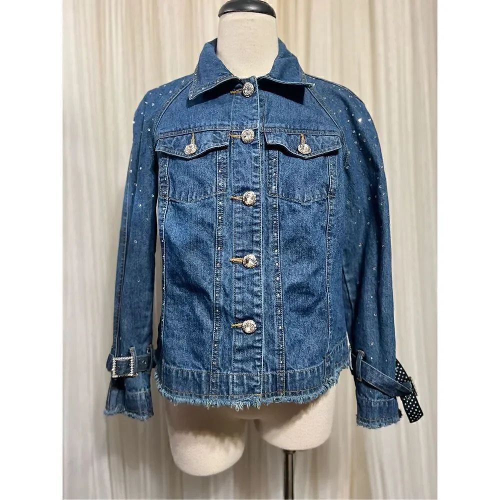 BEREK Embellished Denim Jacket with Rhinestones Size Small